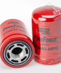 Hydraulic Spin On Filter 8 Micron MPG Glass Media Pro Grade Filtration Beefy Steel Build shown close-up, two-pack packaging