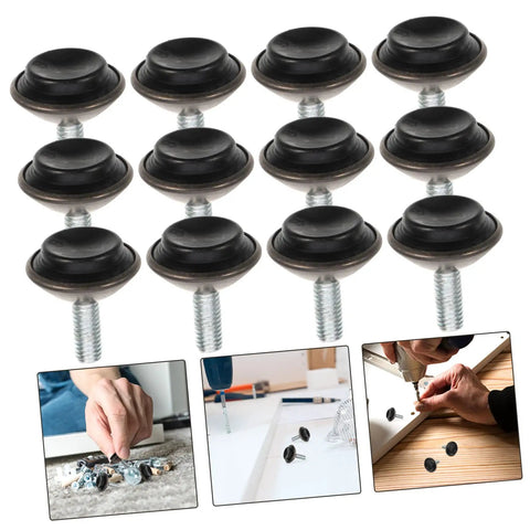 Heavy Duty Furniture Levelers 20 Pack Adjustable Screw Feet for Wobbly Chairs, black iron feet with swivel base.