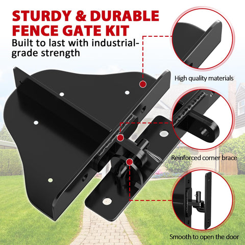 Anti Sag Gate Kit With Heavy Duty 90 Degree Hinges Self Locking Gate Latch And Corner Brace For Wood Gates And Garden Fence Weather Resistant Steel Construction Powder Coated For Long Lasting Performance showing reinforced corner brace and smooth operation