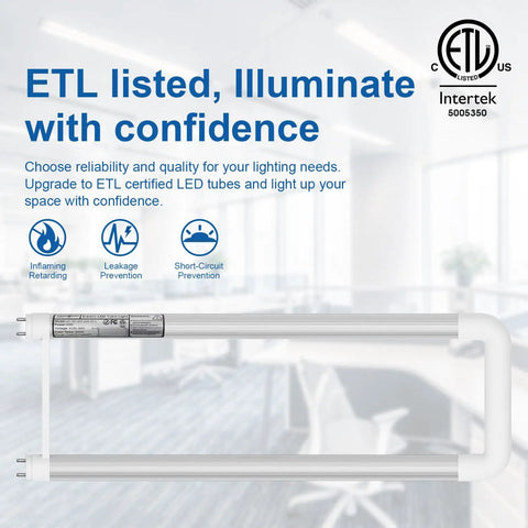 U Bend LED Tube Light 20W 40W Equivalent, 6000K Cool White, 2x2ft Fluorescent Replacement, ETL listed, office background