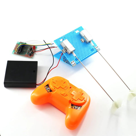 2.4G 4-Channel RC Boat Model Kit For Kids With Double 180 Strong Magnetic Motors shown with orange remote and parts