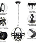 Totally Dope Vintage Farmhouse Globe Chandelier With Three Pendant Lights Metal Swag Ceiling Fixture In Gold E12 Base features