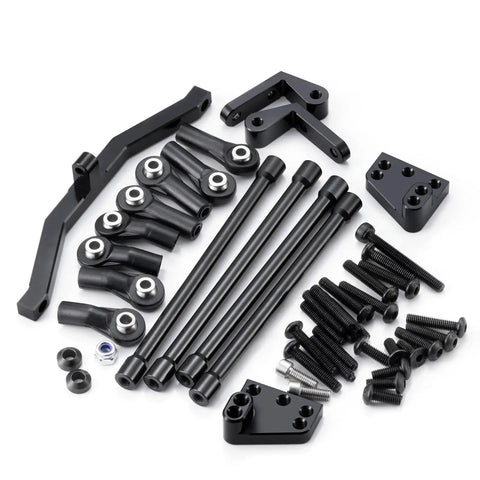 Aluminum Alloy 4 Link Kit Rear Axle With Panhard Bar Upgrade For 1/10 TF2 Trail Finder 2 RC Crawler Car That Converts The Factory Leaf Spring To A Stable 4 Link Suspension For Improved Handling Durability And Easy Bolt On Fit, black aluminum parts