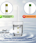 Hard Water Test Strips Kit With 200 Strips And Sample Tube For At Home DIY Water Testing In Homes Pools And Spas Calcium And Magnesium Tester 0 To 425 Ppm With Easy Read Two Color Pad Indicators image showing dual color pads in glass.