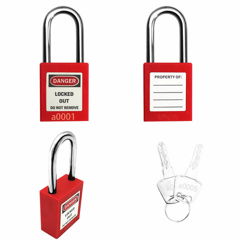 Lockout Tagout Five Pack Identical Padlocks Red Color With Two Keys Per Lock Key Alike Safety Locks For Stations And Devices