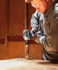 Kickin Amp 18V Brushless Cordless Drill Driver Built Tight With A Heavy Duty Metal Half Inch Chuck And Serious 970 Pound Inch Twist For Crews Craving Sick Torque And Smooth Control On Every Job Site, drilling into wood.