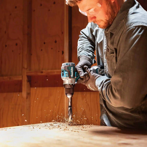 Kickin Amp 18V Brushless Cordless Drill Driver Built Tight With A Heavy Duty Metal Half Inch Chuck And Serious 970 Pound Inch Twist For Crews Craving Sick Torque And Smooth Control On Every Job Site, drilling into wood.