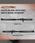 Rear Driveshaft Assembly For Kia Sorento RWD 2007 2008 Base EX LX Sport Utility Not 4WD OE Replacement Bolt On 49100-3E951 936-210 65-3506 Prop Shaft Fits OE Specs, 1620mm