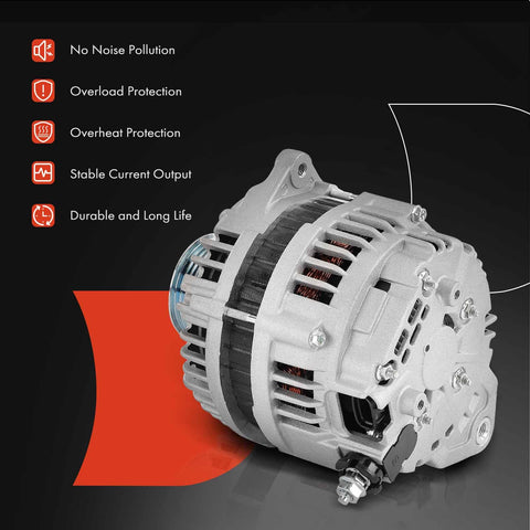 Beefy High Output 12V 130A Alternator For Nissan Pathfinder 2005 2006 2007 4.0L V6 Armada 2007 5.6L V8 Titan 2007 5.6L V8 Infiniti QX56 2007 5.6L V8 With Seven Groove Pulley Clockwise Rotation Replaces LR1130703 showing front view highlighting protective features.