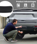 Man installing Chevrolet Suburban Tahoe GMC Yukon Rear Bumper Trailer Hitch Cover Compatible 2021 2022 2023 2024 Direct Replacement for OEM GM1129130 85139540 ABS Durable Weatherproof Tow Hitch Shield