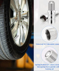 Car wheel with 4 Pack Brass Tire Valve Extenders 27mm Screw In Cap Extensions For Cars Trucks And Motorcycles shown in detail