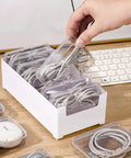 2 Pack Cable Organizer Box With 7 Clear Compartments for desk chargers and wire management, white finish, in use on desk