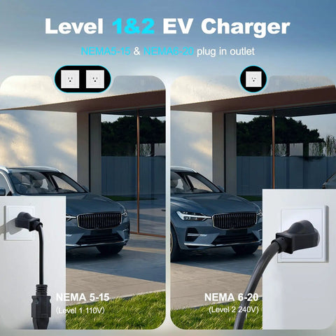 Rock Solid Level 1 And 2 EV Charger Featuring 16 Amp 3.5 Kw Quick Charge Heavy Duty Twenty Foot Cable at home outlet.