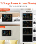 All In One WiFi Weather Station With 7 In 1 Sensor For Indoor Outdoor Use, 7.5 Inch Color Display showing brightness levels