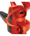 Powerful Corded Electric Leaf Blower For Quick Yard Cleanup, handheld and lightweight design, 7 Amp motor, rear view of blower