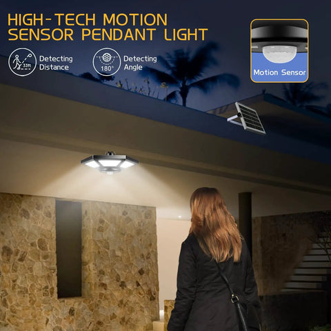 Dual Head Solar Pendant Lights With Motion Sensor For Outdoor And Indoor Use, 180 LED Bright Solar Shed Lighting