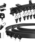 All-In-One Bendable Ceiling Curtain Track System With 12Ft Flexible Sliding Rails and hardware in black, versatile use.