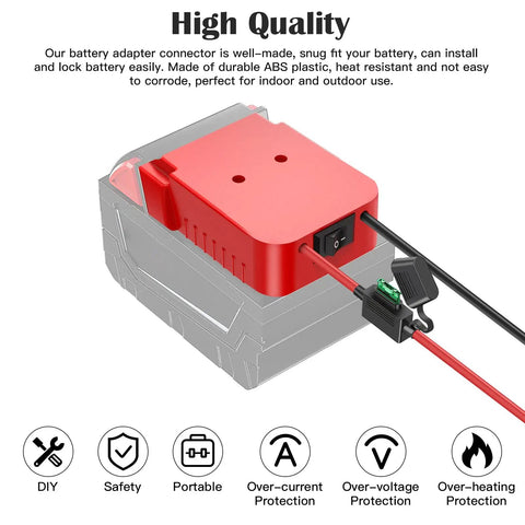 2 Pack 18V Power Wheel Adapter Kit With Switch Fuse And 12 AWG Wire Terminals showing fuse holder and wiring