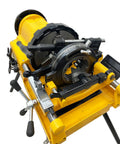 Smooth Operator 750W Electric Pipe Threader Machine Cuts Threads 1/2 To 4 Inch NPT BSPT Pipe Fast close-up view of threading chuck and handles.