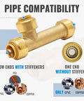 1/2 Inch Slip Tee Push To Connect Plumbing Fittings Pack Of 3 For PEX Copper CPVC PE RT Water Lines With Lead Free Brass Detail