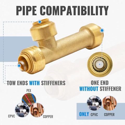 1/2 Inch Slip Tee Push To Connect Plumbing Fittings Pack Of 3 For PEX Copper CPVC PE RT Water Lines With Lead Free Brass Detail
