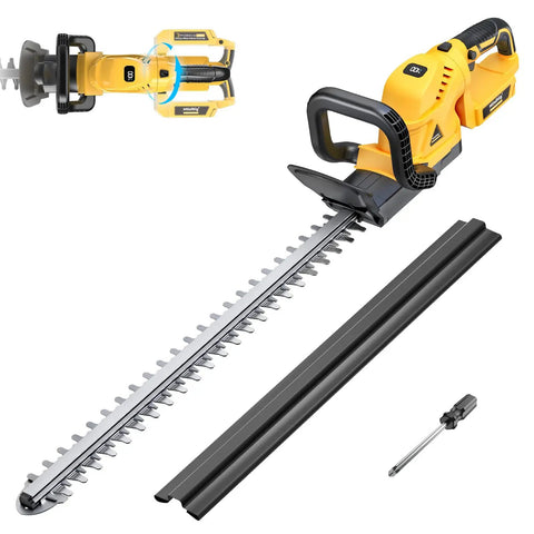 Cordless Hedge Trimmer Beast With 22-Inch Dual-Action Blade, 2000 RPM Brushless Motor, rotating handle, 20V compatible.