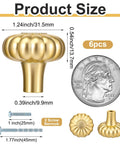 Six Pack Gold Cabinet Knobs With Brushed Brass Finish for Dresser and Drawer Doors, pumpkin design, size comparison with coin and screws