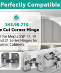Two Piece Adjustable Pie Cut Corner Cabinet Hinge With Heavy Duty Nickel Plating And Quick Height Tuning For Smoother Door Swing and Truly Hassle Free Diy Cabinet Repairs, featuring Mepla SSP compatible design.