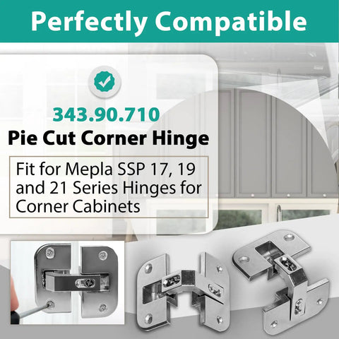 Two Piece Adjustable Pie Cut Corner Cabinet Hinge With Heavy Duty Nickel Plating And Quick Height Tuning For Smoother Door Swing and Truly Hassle Free Diy Cabinet Repairs, featuring Mepla SSP compatible design.