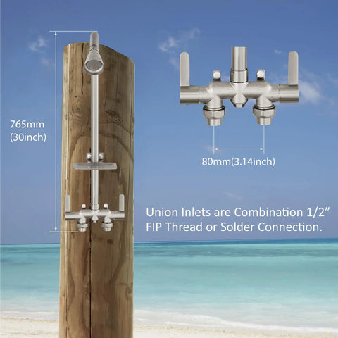 Outdoor Shower Kit With Two Handle Exposed Shower Brass Valve 3 Inch Center Showerhead Soap Dish Brushed Nickel Durable Corrosion Resistant For Pool Patio Beach House Easy Install