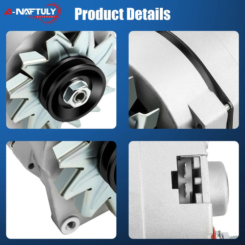 Close-up details of One Wire GM Alternator 63A Self Exciting 10SI Style Replacement for Chevy GMC Buick Pontiac Cars and Trucks