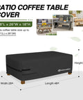 Patio Coffee Table Cover Waterproof Outdoor Furniture Shield Fits Rectangular 48 By 26 Inch Tables 18 Inch High Fadeproof UV Resistant 600D Polyester Black covering table.