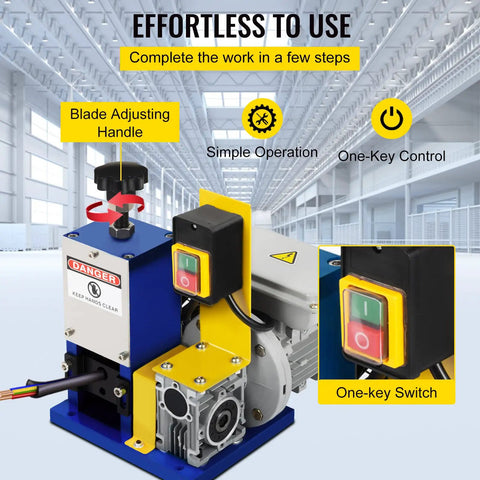 Heavy Duty Electric Wire Stripping Machine Automatic Cable Cutter 0.05 To 0.98 Inch Range Plug And Play Portable Drill Tool Includes Extra Blade For Scrap Copper Recycling Dark Blue
