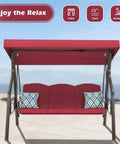 3 Seat Outdoor Porch Swing With Stand And Canopy, 2 In 1 Porch Swing Bed And Patio Chair For Adults, Wine Red Yard Swing