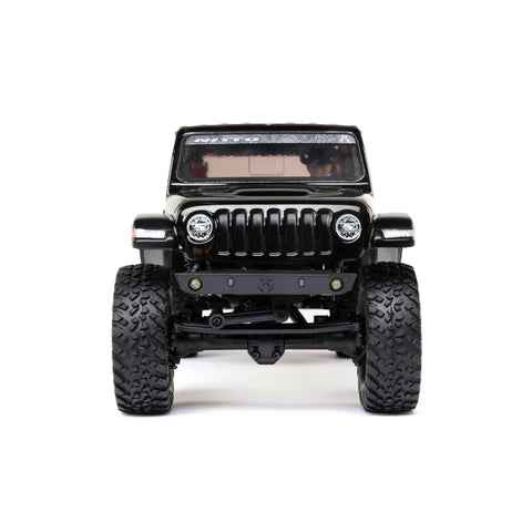 Front view of SCX24 Jeep Gladiator One Twenty Fourth Scale 4x4 Rock Crawler Ready To Run Brushed RC Car with durable metal chassis