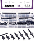 84Pcs Black M6 Crib Hardware Kit With 15 25 35 45 55 65 75Mm Hex Socket Head Cap Screws, Barrel Nuts And Allen Wrench For Furniture Cots And Cribs, Durable Nickel Plated Rust Resistant Built To Last Easy To Install And Store displayed with storage box and tools