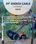 53630 Tiller Cable Replacement 39 Inch For Rear Tine Tillers shown with a close-up of cable and person using a tiller in a field
