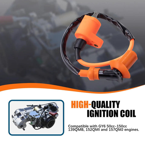 Beefed Up Racing Ignition Coil Spark Plug A7TC CDI Kit For GY6 50cc To 150cc 4 Stroke Engines shown on a gray background