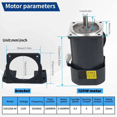 120W motor and bracket dimensions for 125Mm Three Jaw Self Centering Lathe Chuck Kit With 120W 110V Adjustable Speed Motor And Driver