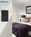 Single Pole Decorator Light Switch With Wall Plate 15A 120-277V Paddle Rocker On Off Self Grounding UL CUL Listed Glossy Black