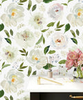 Swoon Worthy Green Floral Peel And Stick Wallpaper For Epic Boho Wall Upgrades With Chill Self Adhesive Botanics Serving Major Room Vibes And Super Easy Removable DIY Decor Rolls on white background, showing floral design.