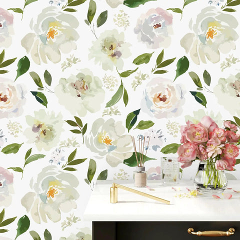 Swoon Worthy Green Floral Peel And Stick Wallpaper For Epic Boho Wall Upgrades With Chill Self Adhesive Botanics Serving Major Room Vibes And Super Easy Removable DIY Decor Rolls on white background, showing floral design.