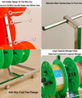 Mobile Wire Spool Rack With Wheels For Industrial And Retail Use, heavy duty stainless steel frame with anti-clutter design