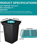 Heavy Duty Drain Catch Basin With Debris Basket And Fiberglass Grate For Yard Lawn Patio Gutter Downspout Outdoor Drainage Box Tough As Nails For Municipal Or Residential Plumbing, dimensions labeled