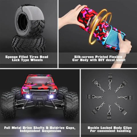 1:12 Scale RC Monster Truck 4WD Off Road Beast with sponge tires, silk-screen car body, and buckle clips, ready-to-run