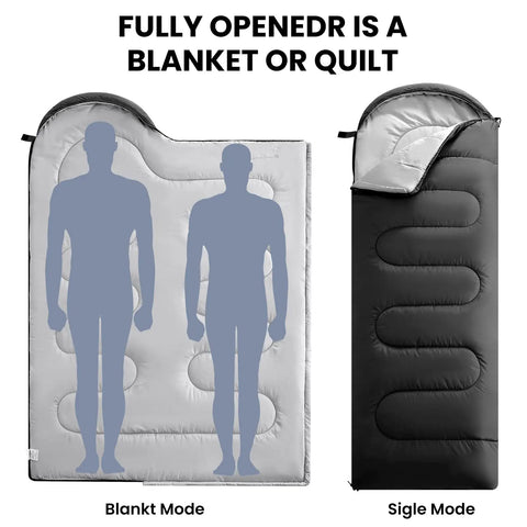 3-4 Season Sleeping Bag For Adults And Kids, Lightweight Camping Gear With Compression Sack, 87 X 29.5 Inches, dark grey unfolded and folded view