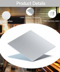 Front view of 304 stainless steel sheet, 12x12 in, 1/8 in thick, flat silver plate with protective film