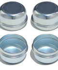 Beefy Four Pack Trailer Axle Dust Cap Cups 1.98 Inch Hub Grease Covers galvanized steel, top and bottom view