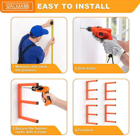 Installation steps for Garage Wall Mounted Lumber Storage Rack For Woodworking Shop Overhead Heavy Duty One Piece Design Keeps Lumber Off The Floor And Neatly Organized Space Saving Solution For A Pair Of Racks.