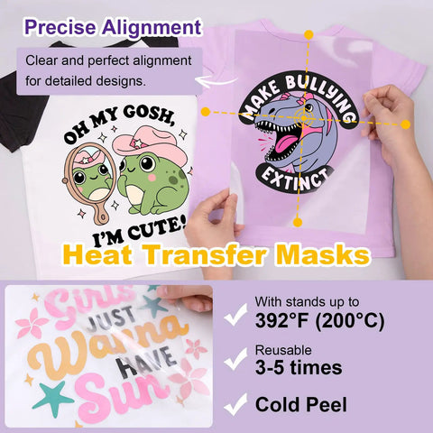 Inkjet Printable Heat Transfer Vinyl For T Shirts With Alignment Masks, 7 Sheets 8.5 By 11 Inches, design application on shirts